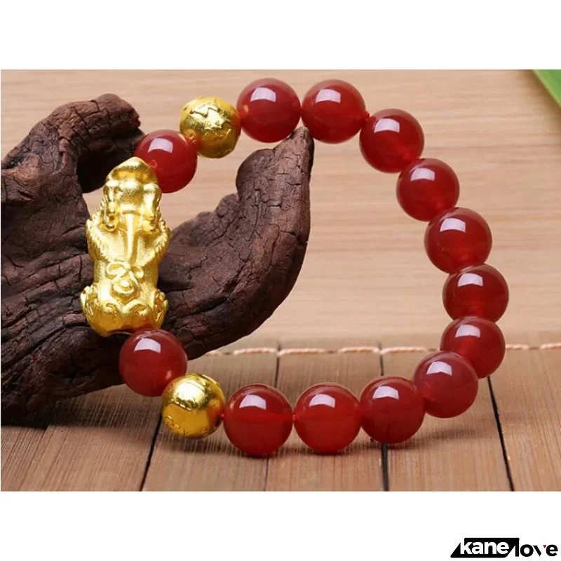 Men's Stone Round Pattern Bezel Setting Ethnic Pixiu Bracelet