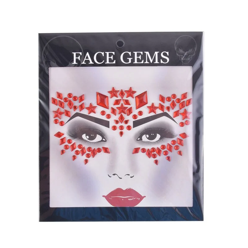 3D Gem Face Sticker Ghost Skull Face with Diamond Decoration Fashion Sexy Face Stickers Prom Holiday Party Face Decoration