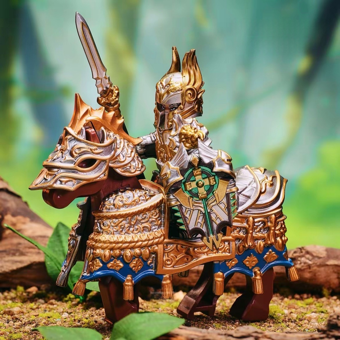 Minifigure World Round Table Knight Galahad Minifigure with Interchangeable Faces & Ball-Jointed Design