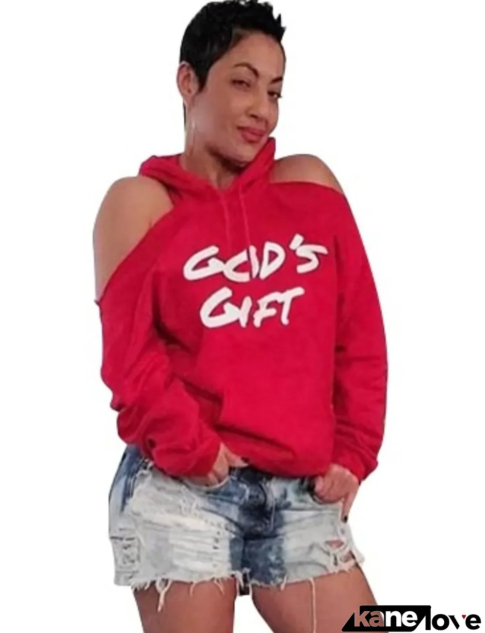 Autumn Print Letter Cut Out Hoody Shirt