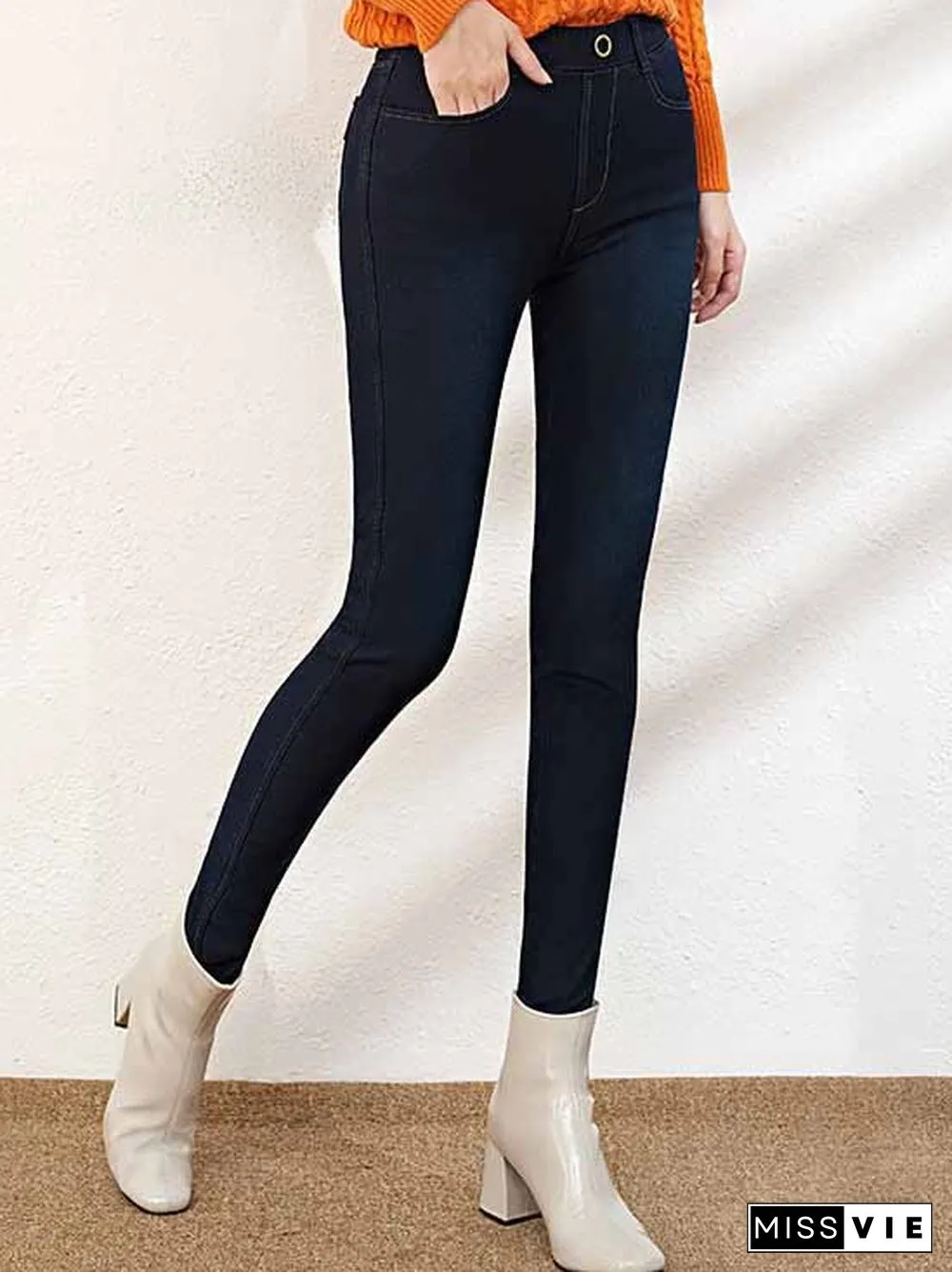 Tight Casual High Elasticity Fleece Thermal Jeans