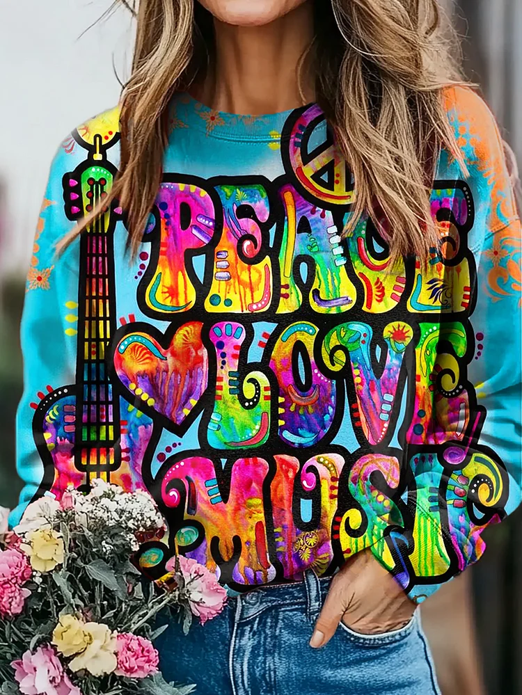 Hippie Love Peace Art Print Casual Sweatshirt