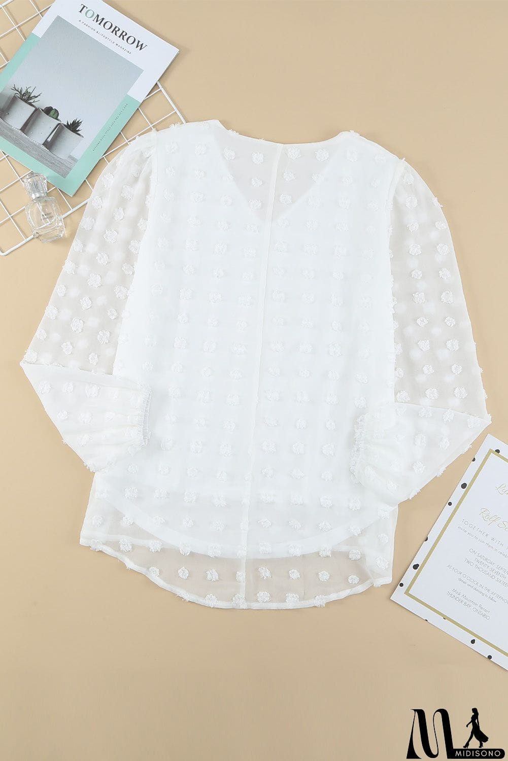 MidiSono - Swiss Dot Bubble Sleeve Blouse
