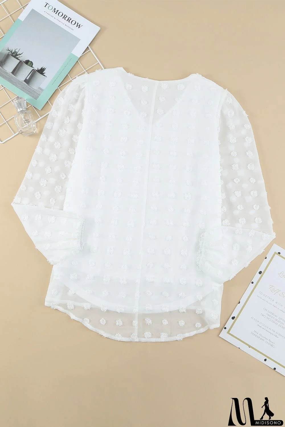 MidiSono - Swiss Dot Bubble Sleeve Blouse