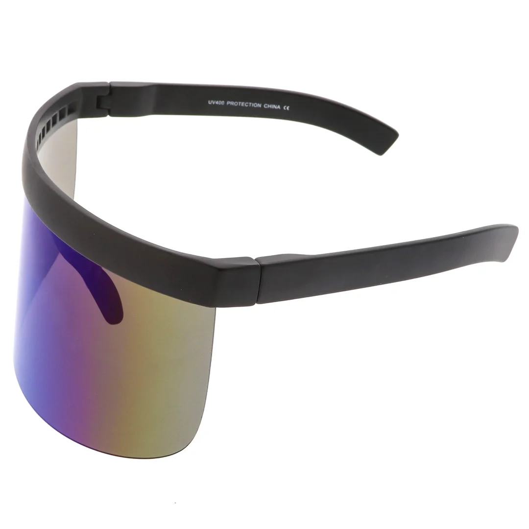 Futuristic Oversize Shield Visor glasses Flat Top Mirrored Mono Lens 172mm