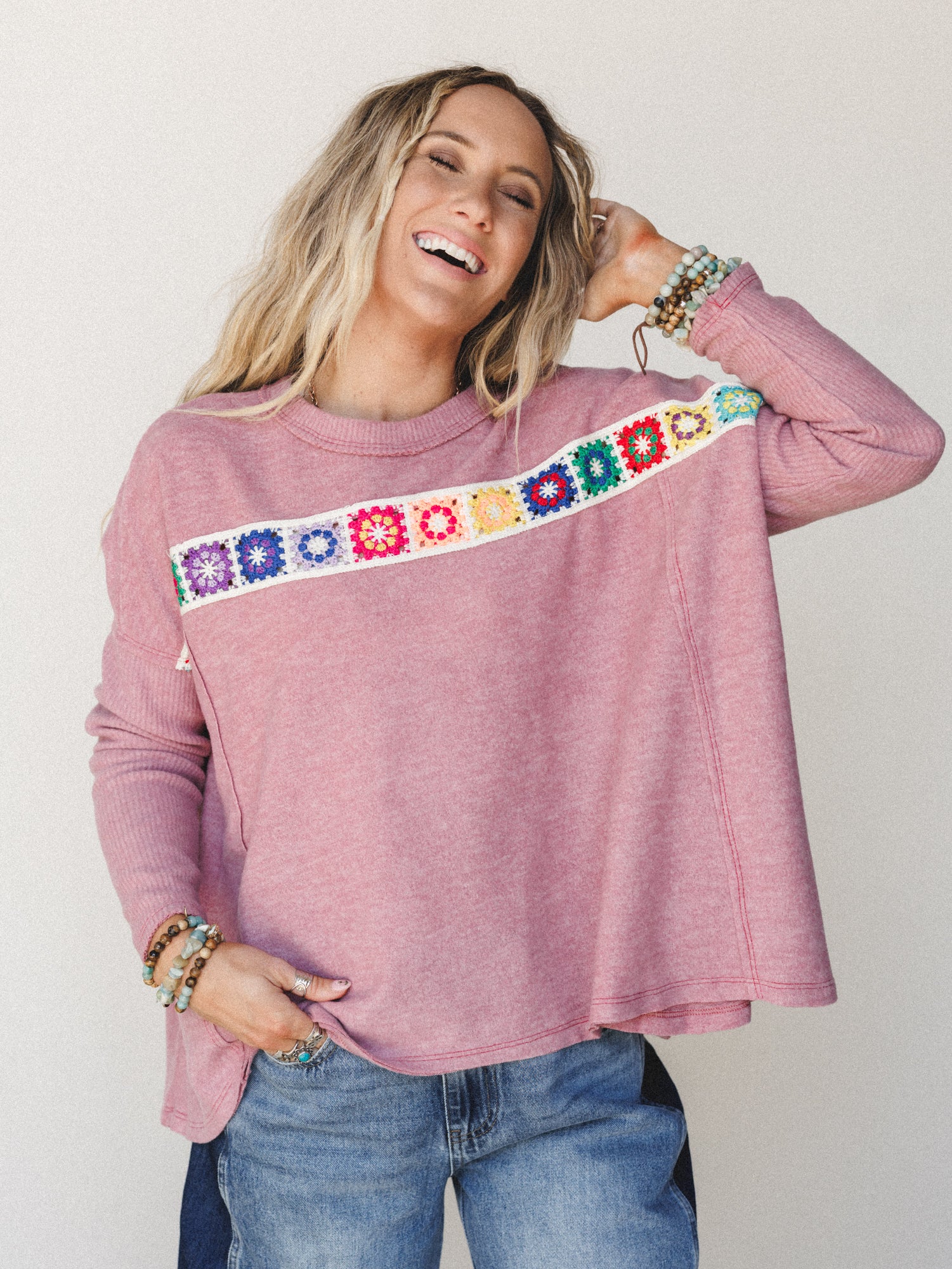 The Nest Cozy Up Crochet Top - Mauve