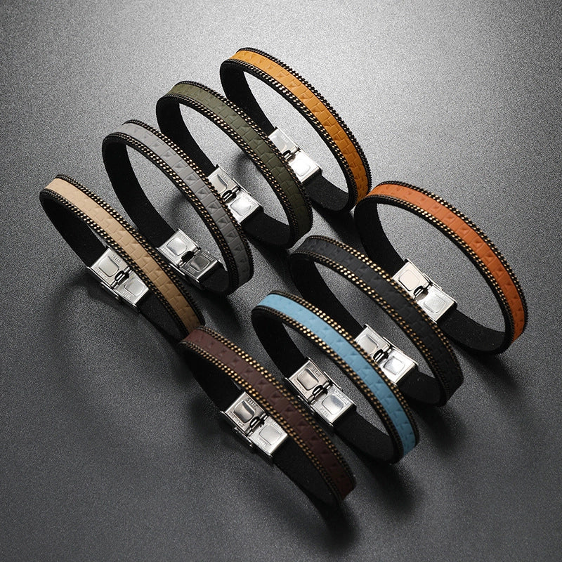 Vintage Style Ethnic Style Solid Color 304 Stainless Steel Pu Leather Polishing Unisex Bracelets Men Cord & Leather Bracelets