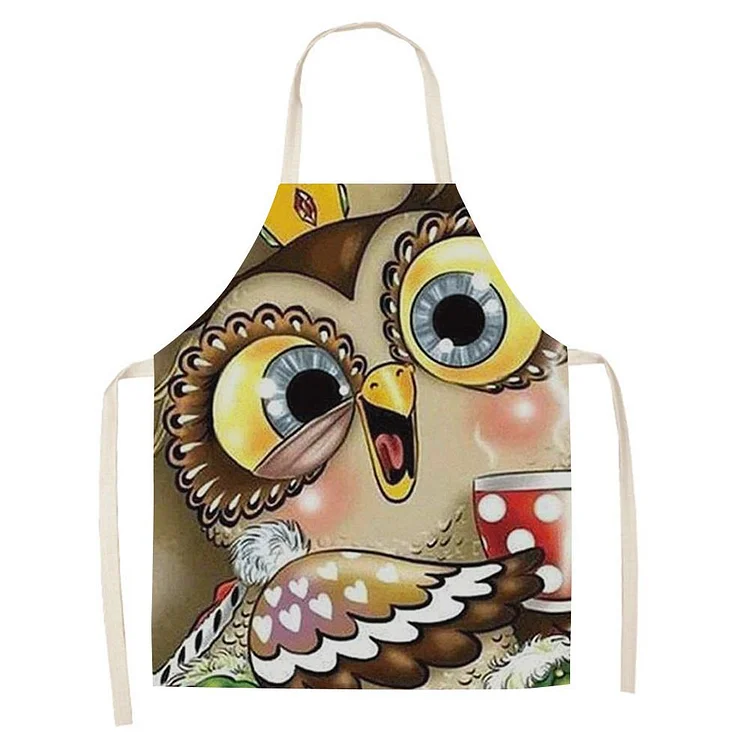 Waterproof Linen Kitchen Apron -owl
