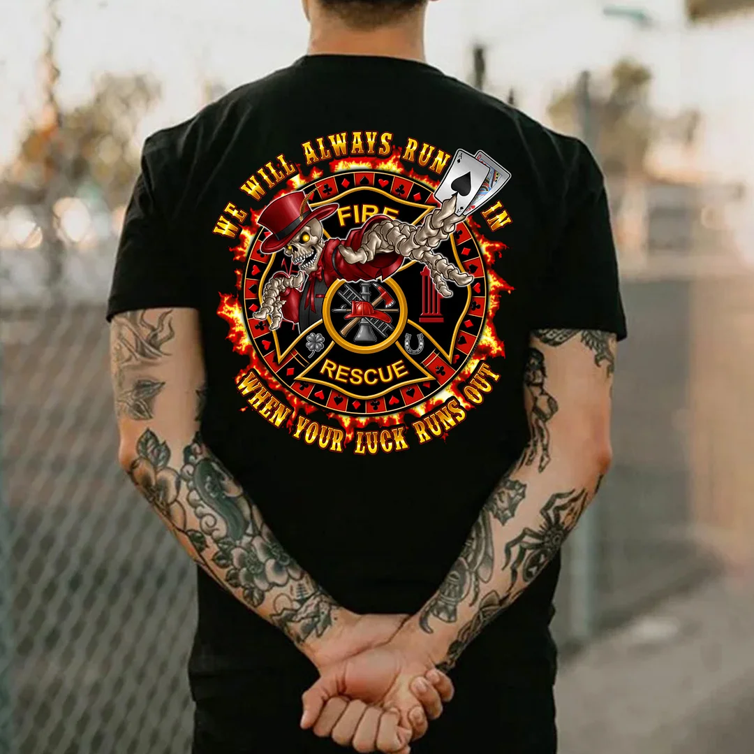 WE WILL ALWAYS RUNIN WHEN YOUR LUCK RUNS OUT Skeleton Magician Print Men's T-shirt