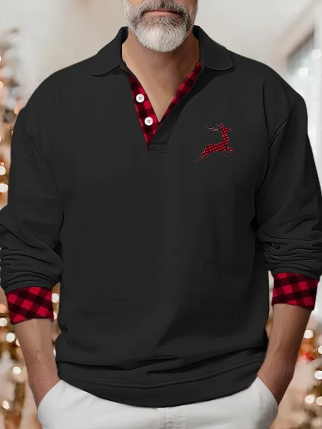 MEN'S CLASSIC PRINT LONG SLEEVE POLO SHIRT PLUSCLOTHESMAN