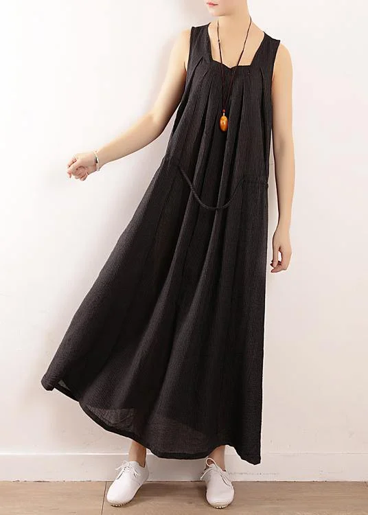 Modern Tea Green Linen Dress SummerSleeveless Vacation Dresses