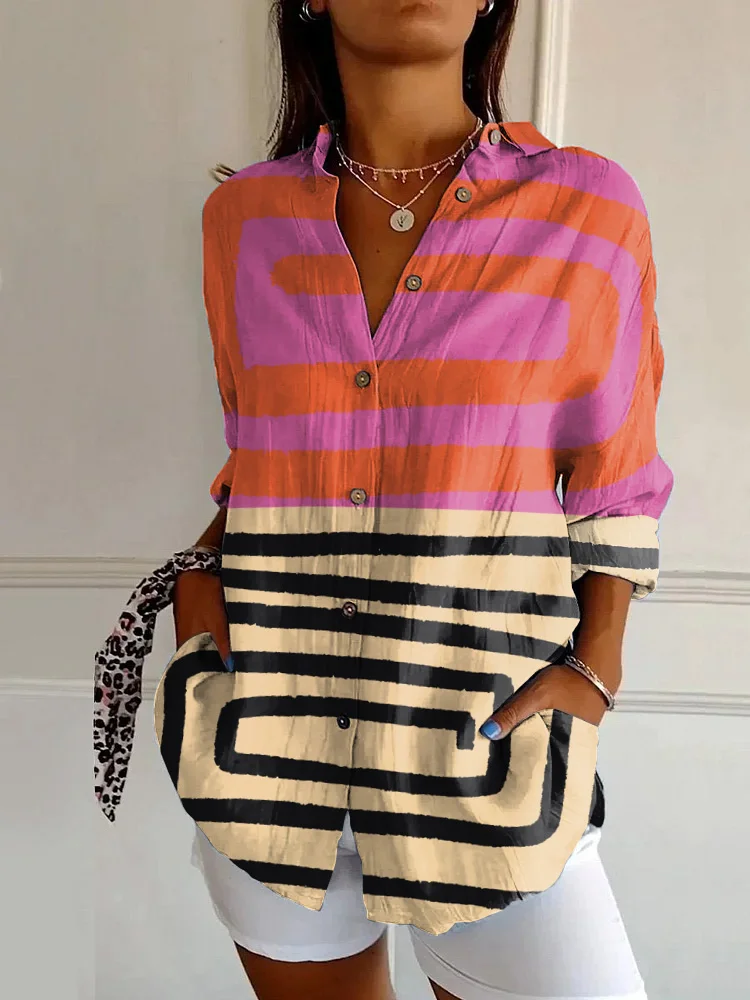 Retro Pink and Purple Abstract Art Print Long Sleeve Shirt