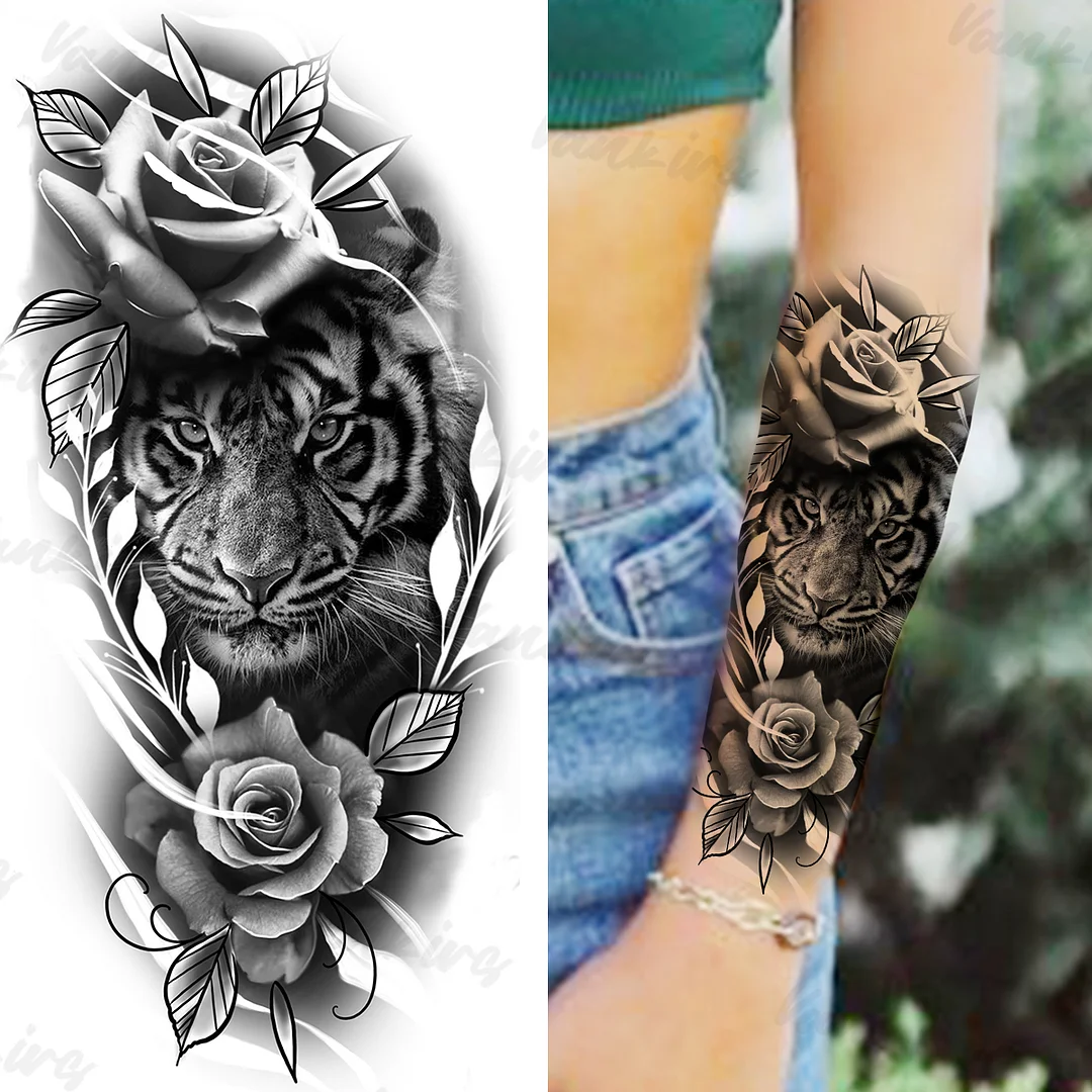Sdrawing Lion Knight Temporary Tattoos For Men Adults Realistic Tiger Skeleton Fake Tattoo Sticker Arm Water Transfer Tatoos 3D