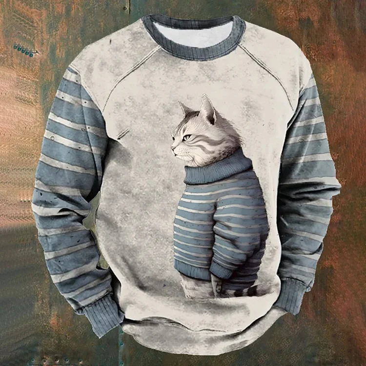Comstylish Men's Winter Funny Cute Wonderland Clothing Cat Printed Sweatshirt