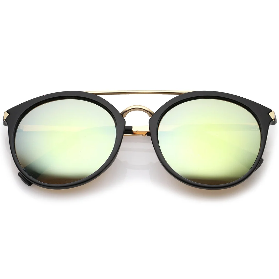 Modern Double Bridge Colored Mirror Lens Round Aviator glasses 57mm