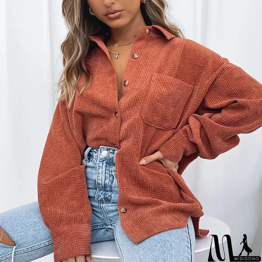 MidiSono - Autumn And Winter Women'S Solid Color Coat Women'S Long Sleeve Shirt