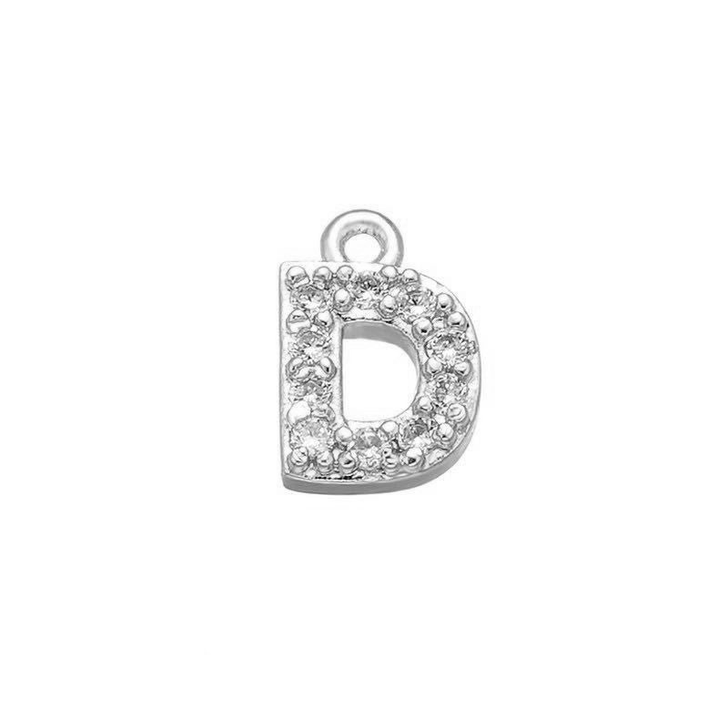 1 Piece 925 Sterling Silver Zircon 22K Gold Plated Rhodium Plated Letter Pendant Charms