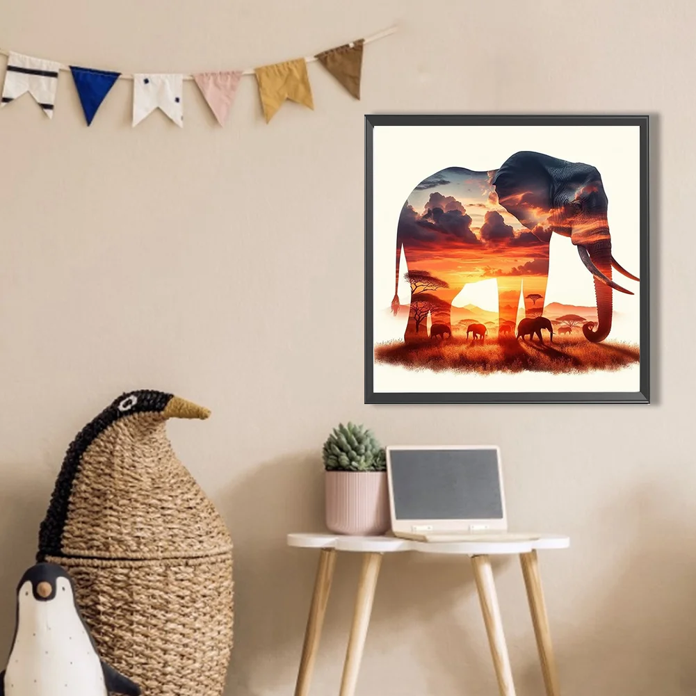 Partial AB Diamond Painting - Full Round Drill - Elephant Silhouette(Canvas|45*45cm)