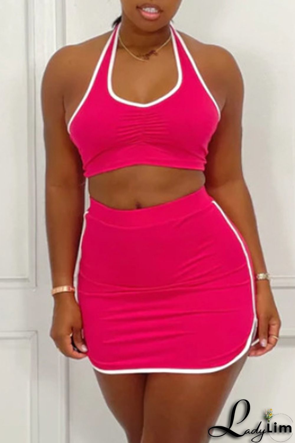 Orange Sexy Casual Solid Patchwork Backless Halter Sleeveless Two Pieces