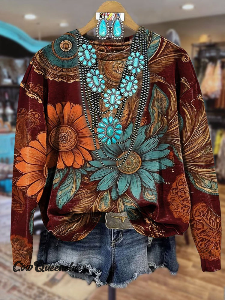 Vintage Floral Print Casual Sweatshirt Multicolor / S