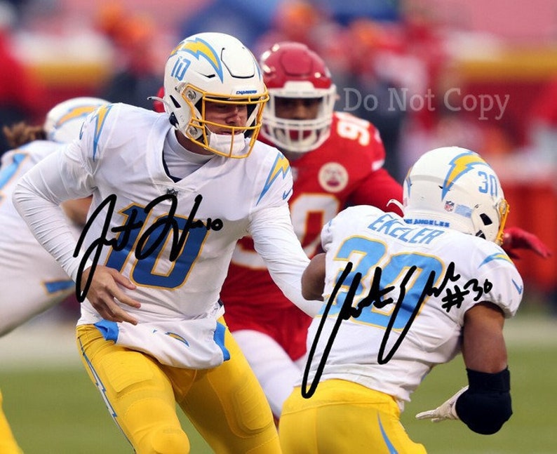 Justin Herbert & Austin Ekeler Signed Photo Poster painting 8X10 rp Autographed Los Angeles Chargers