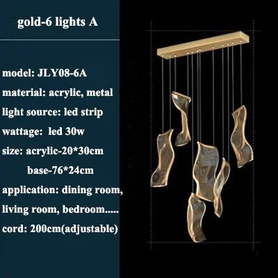 Luxury Acrylic Leaf Led Pendant Lights Villa Stair Led Chandelier Living Room Decor Hanging Light Fixture Suspension Luminaire