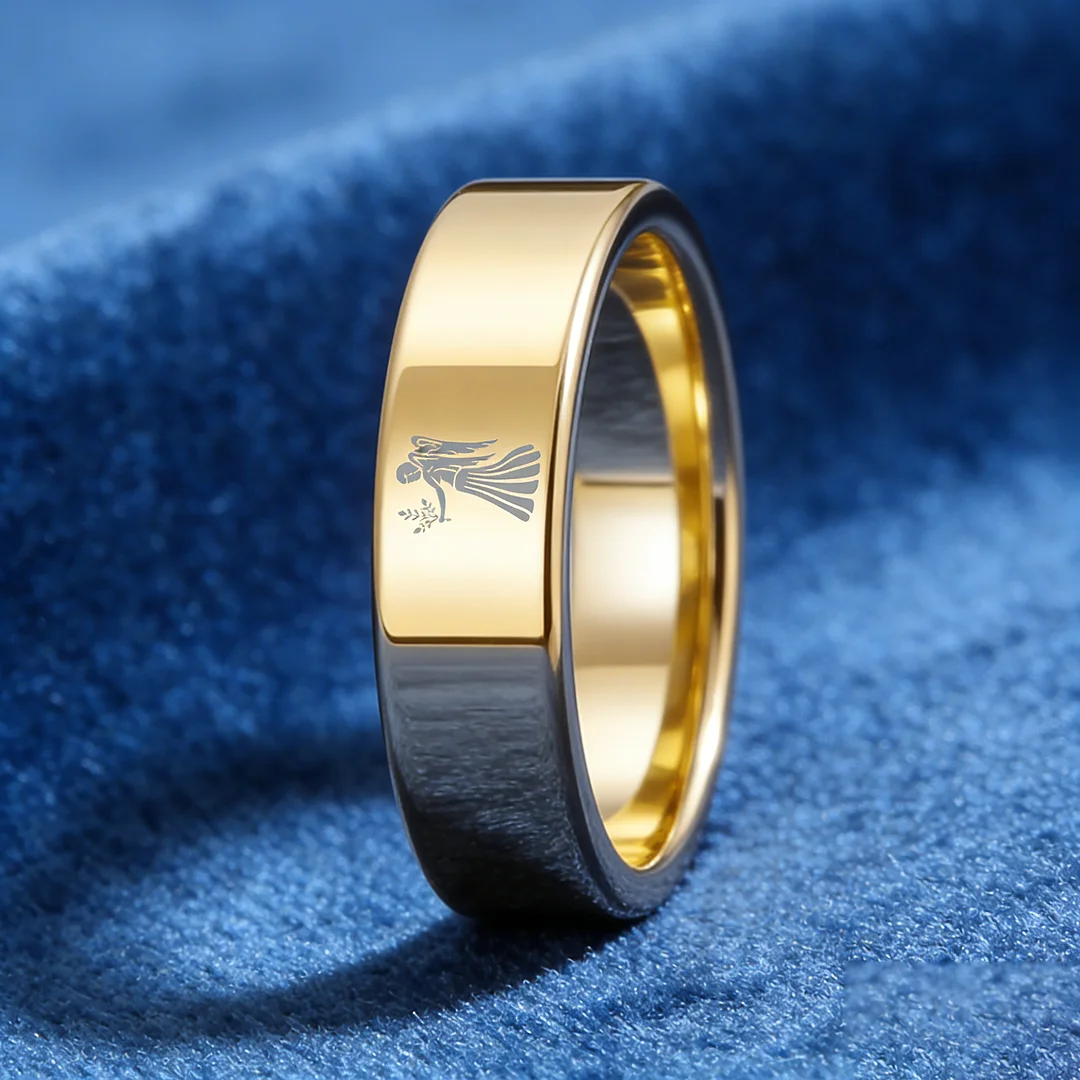 Gold Tungsten Carbide Rings Flat Virgo Wedding Bands Flat Top Comfort Fit 4MM 6MM 8MM