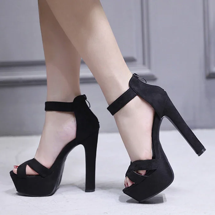 Qengg Buckle Strap Woman Sandals Party String Square heel Shoes Summer Sexy Woman Shoes Black Platform High Heel Sandals