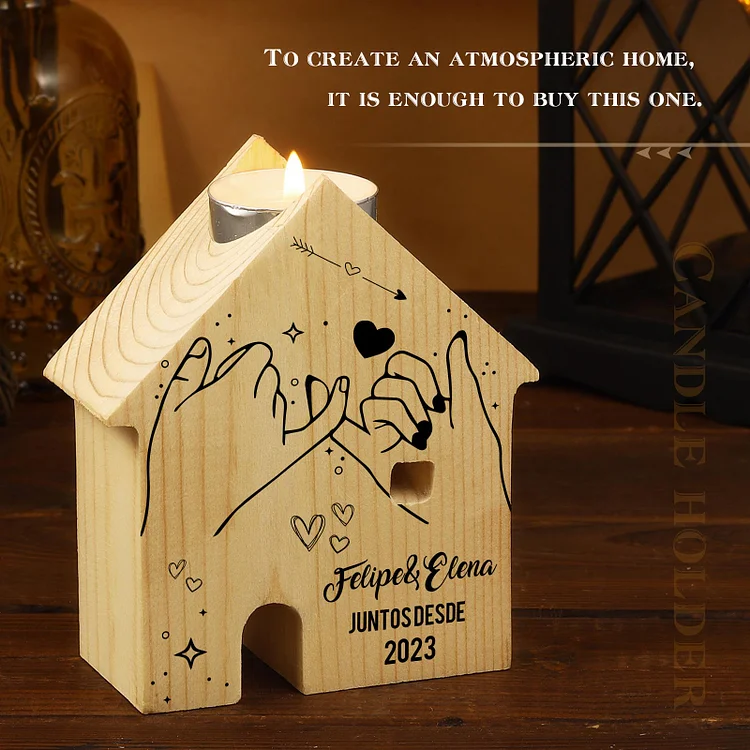 A mi querido/a-Candelero de madera en forma de casa personalizado con 2 nombres y año sin candela enamorados, amantes