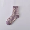 Delicate Purple 3D Jacquard Medium Tube Women Socks 10 Pairs