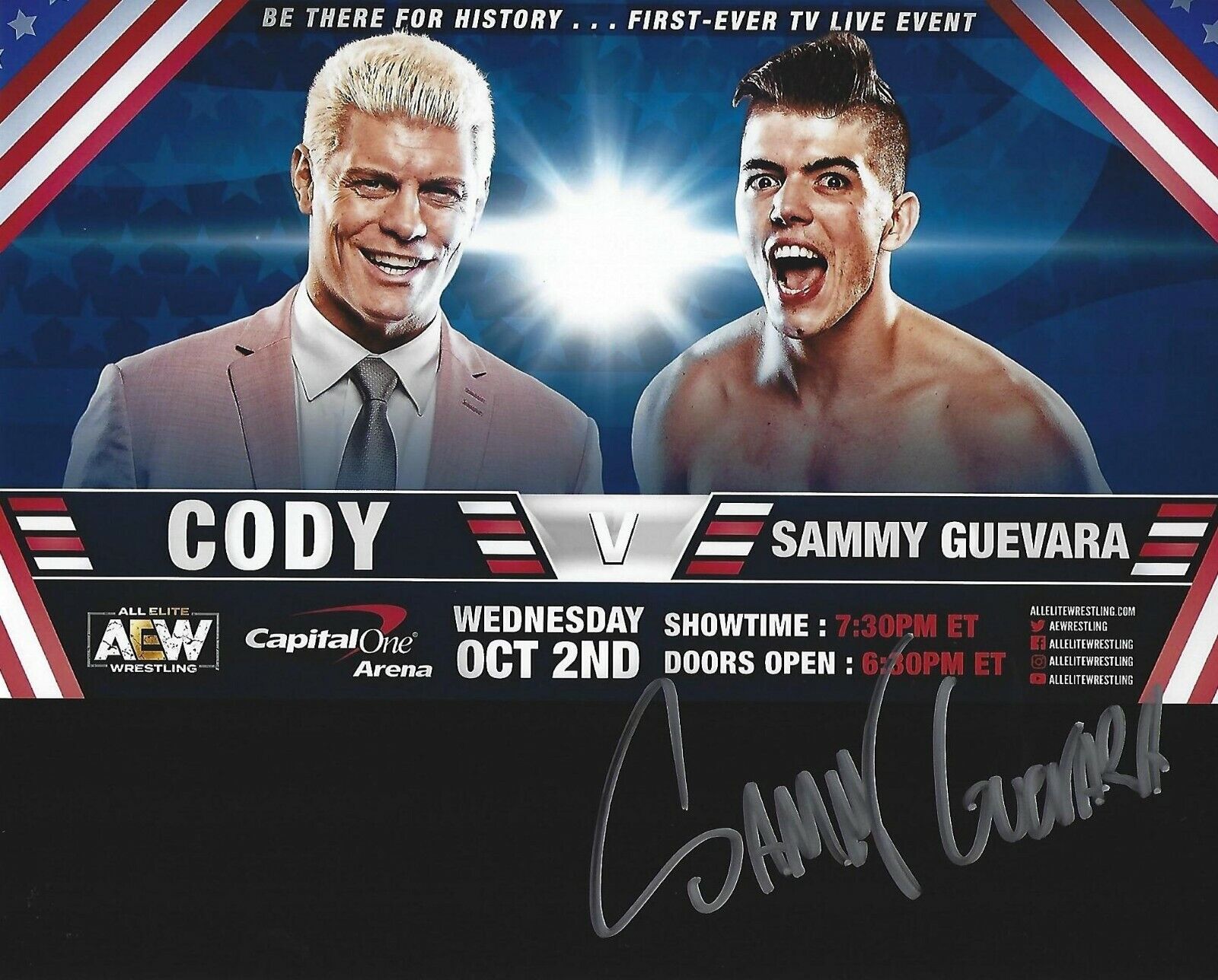 Sammy Guevara Signed 8x10 Photo Poster painting Picture Autograph AEW 1st TV Match v Cody Rhodes