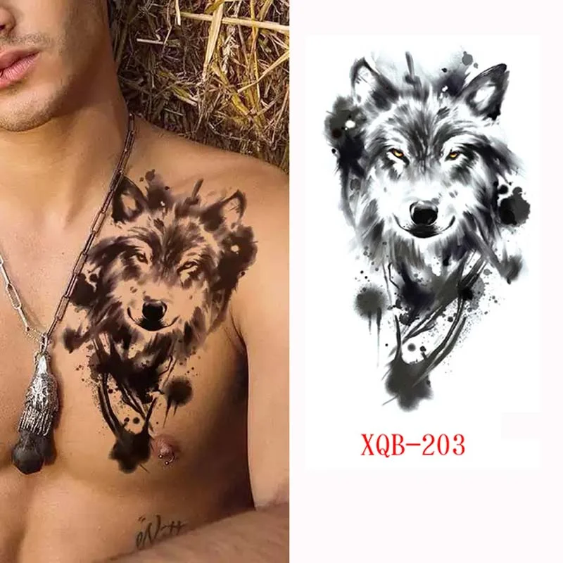 Sdrawing Forest Tattoo Sticker for Men Women Tiger Wolf Death Skull Temporary Tattoo Fake Henna Skeleton King Animal Tatoo Pattern