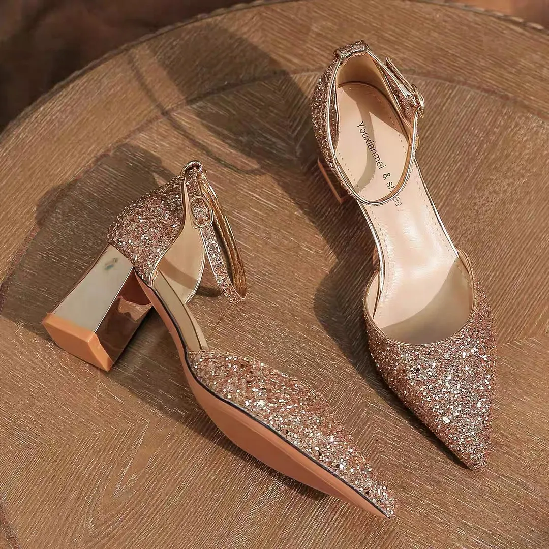 Breakj Breakj Shoes Crystal Shoes Women Wedding Shoes White Wedding Shoes Coarse Hedliers Buckle High Heels