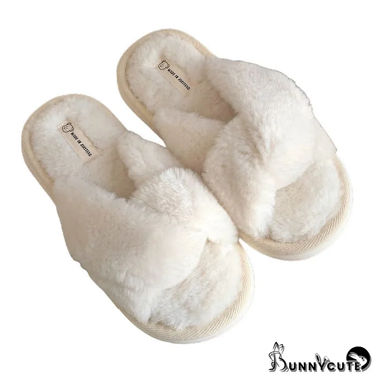 Pure Color Cross Casual Plush Slippers