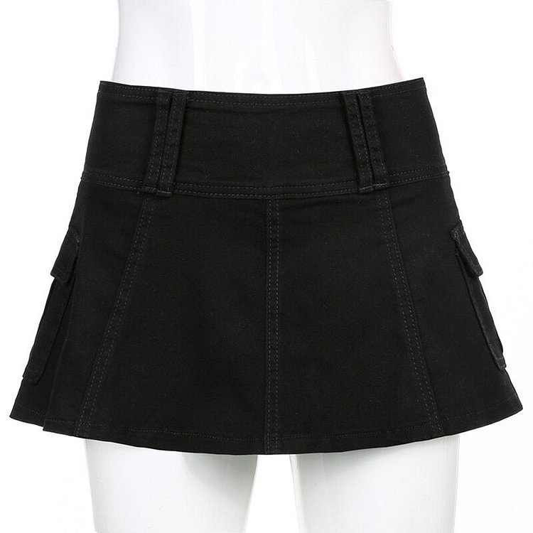 Sweetown Goth Black Denim Micro Mini Shorts Skirt Low Waist Y2K Grunge Skirts Womens 2022 Spring Korean Fashion White Jean Skirt