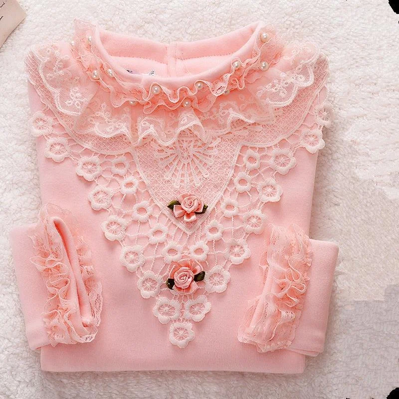2021 Spring Autumn Cotton Children Base T Shirts Baby Girls Clothes Long Sleeve Floral Casual T Shirt Tops Kids Lace T shirt