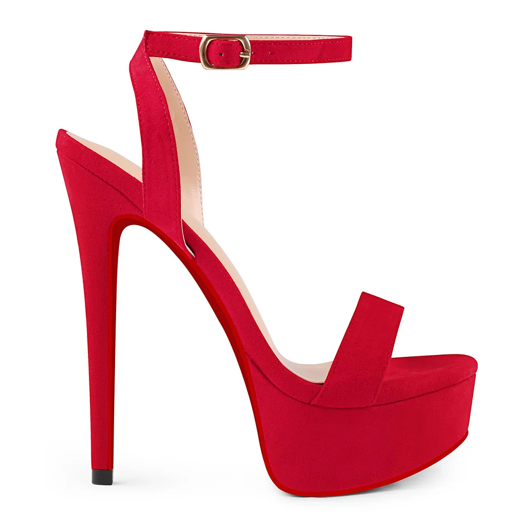 145mm Open Toe Platform Sandals Ankle Strap High Heel Matte Red Bottom Summer Shoes-MERUMOTE