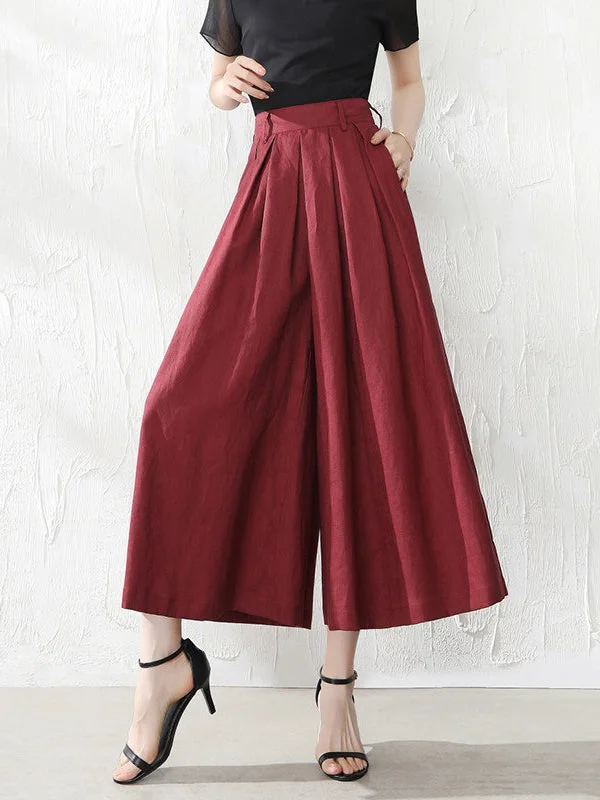 5 Colors Loose Solid Color Ramie Cotton Wide Leg Pants