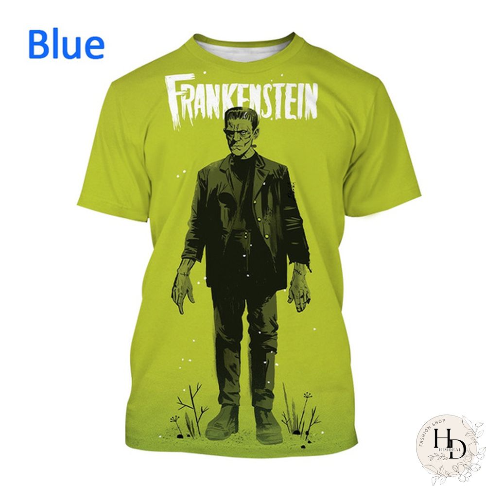 Frankenstein Short-Sleeved Shirt Mens Casual Fashion Horror Movie Harajuku Streetwear Top