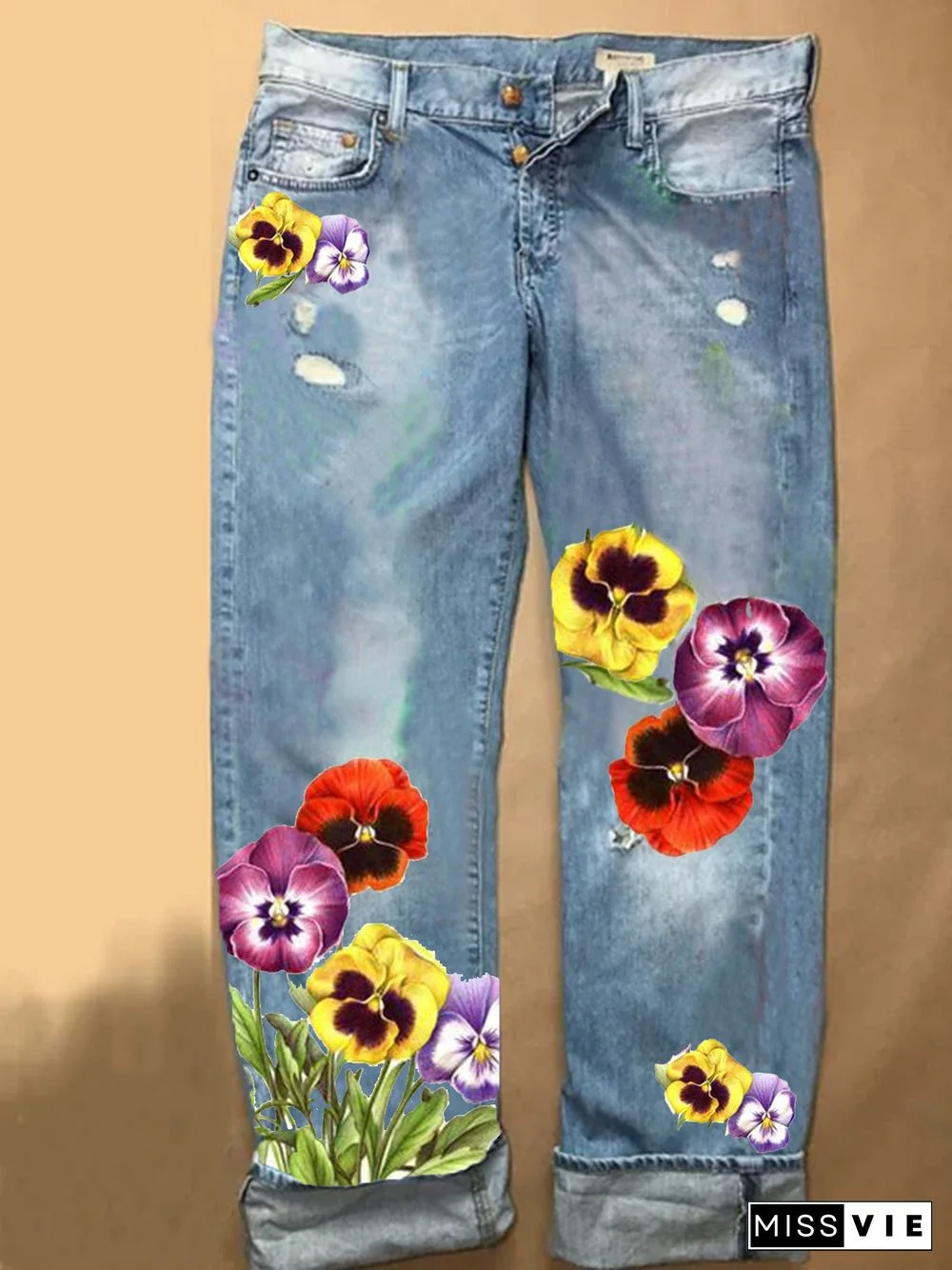 Cotton Shift Floral Jeans