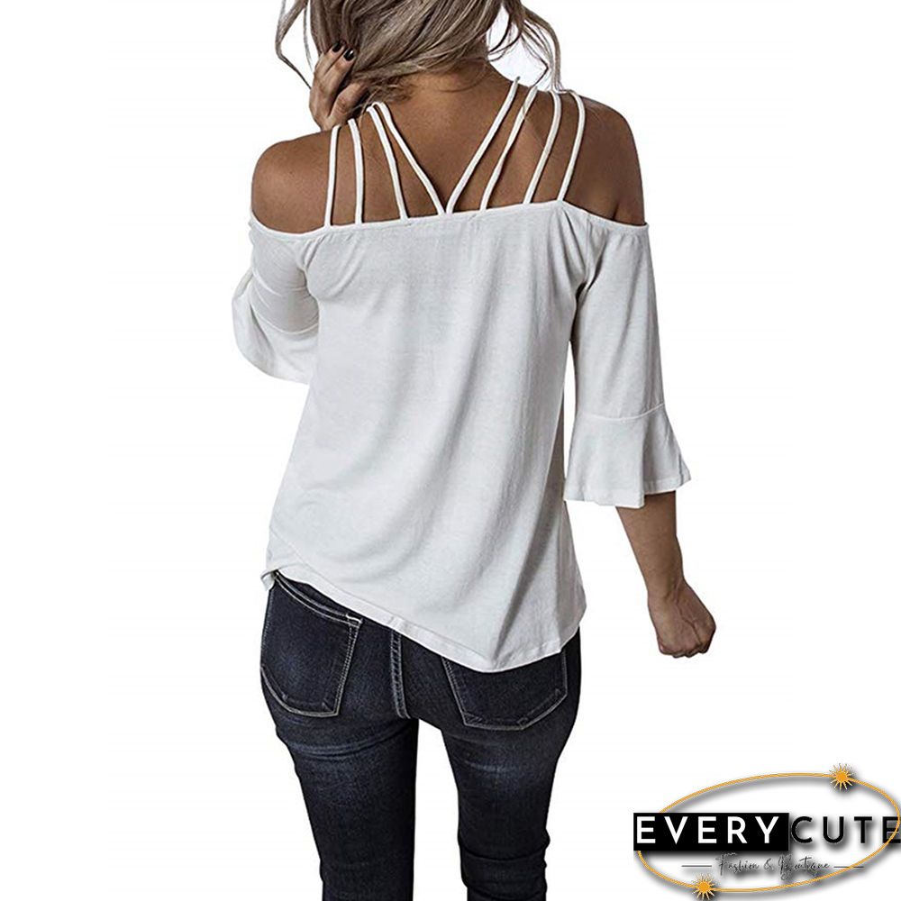 White Off Shoulder Bell Sleeve Top
