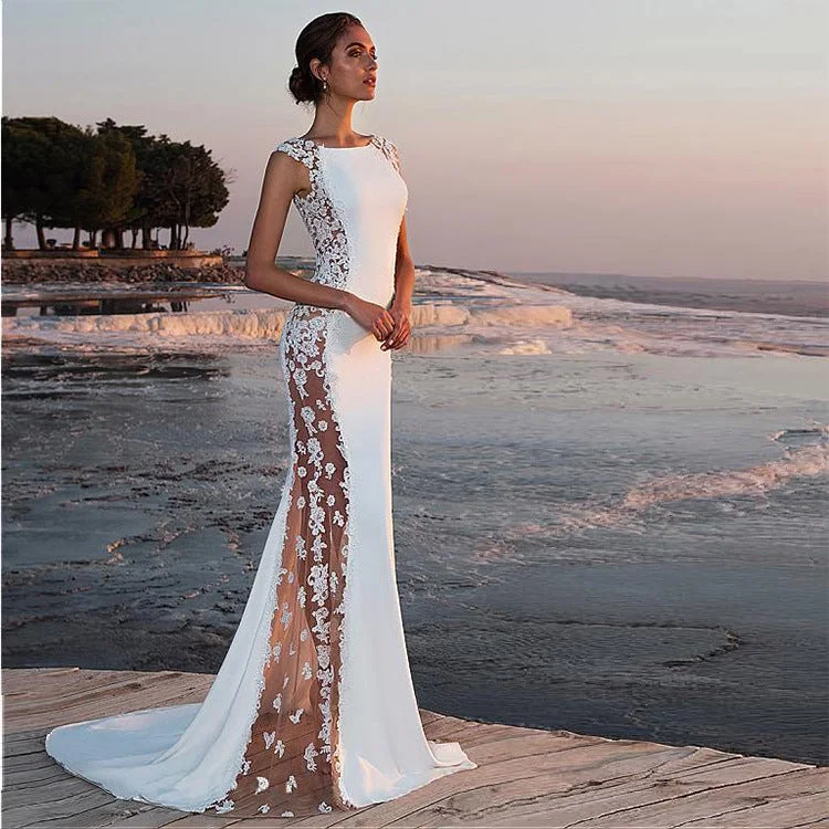 Brownm Dress Lace Stitching Extra Long Holiday Dresses