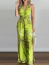 Stylish Condole Belt Floral Printed Backless Bandage Split-Side Jumpsuit