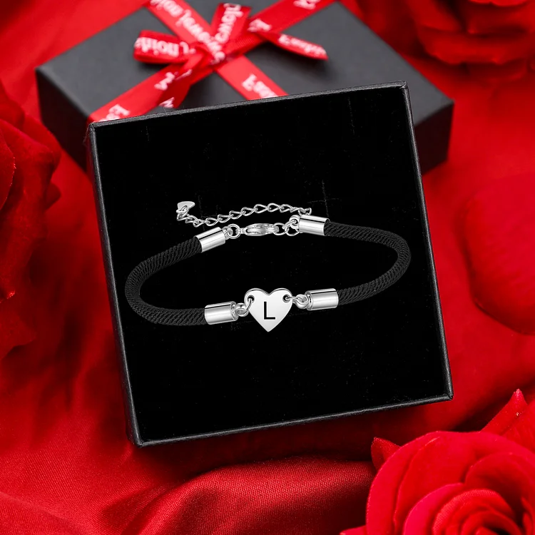 1 Letter-Personalized Heart Bracelet With 1 Letter Custom Bracelet Gift Set With Gift Box