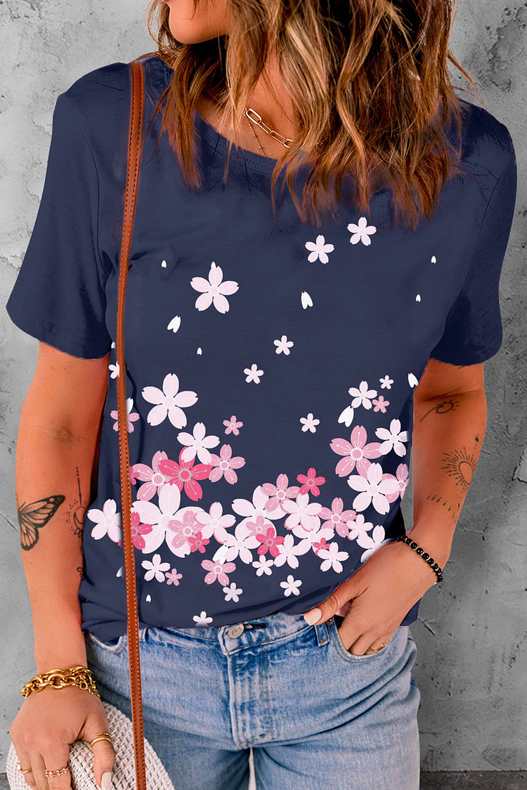 CHERRY BLOSSOMS FLORAL CASUAL T-SHIRTS