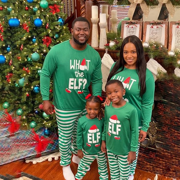 What The Elf Print Christmas Striped Family Matching Pajamas Set