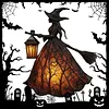 Resin Halloween Witch LED Lights Battery/USB Charging Handcrafted Stained Glass Witch Lamps Multi-Purpose Colorful Witch Desktop Statue Halloween & Year-Round Home Decor