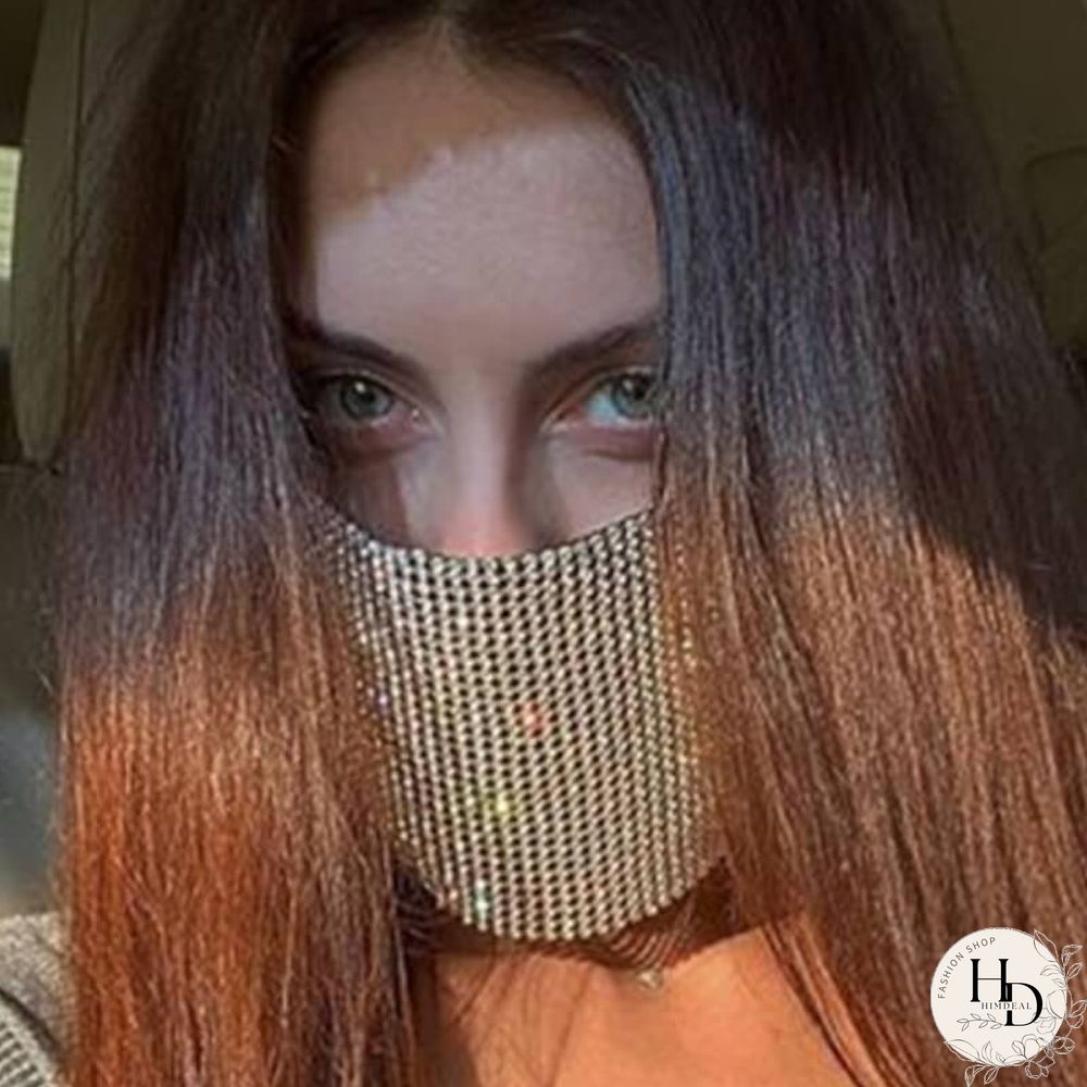 Silver Fashion Patchwork Rhinestone Face Mask