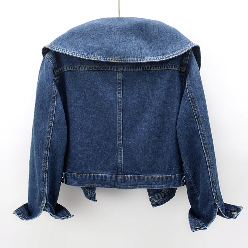 Women's Cropped Denim Jacket &ndash; Oversized Collar Trucker Style &ndash; view 2