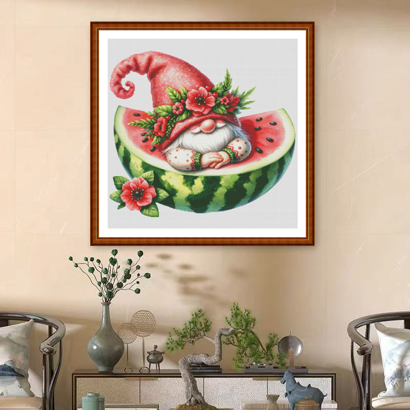 1set DIY Printed Cross Stitch Kit, 【ZZ5209- Red Hat Dwarfs】embroidered cotton fabric Painting Fairy Cross Stitch